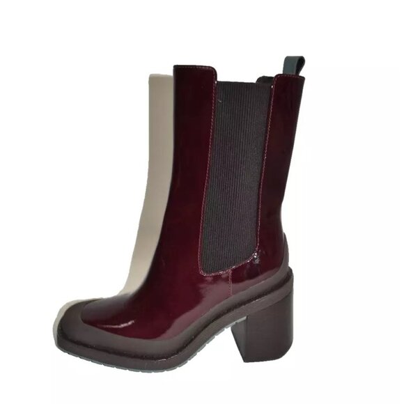 New! Tory Burch Expedition Patent Leather 6 M Chelsea Bordeaux Red Boots DD386 - Picture 3 of 7